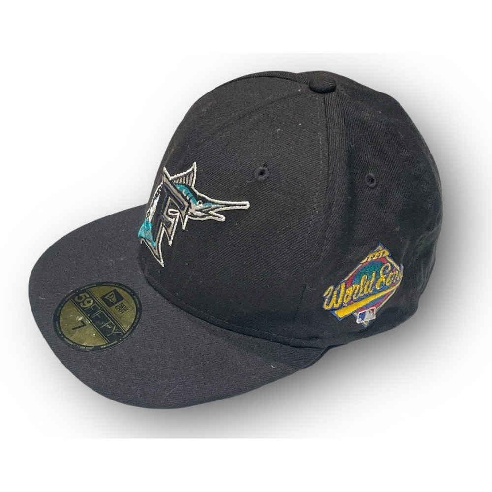 Florida Marlins New‎ Era 59FIFTY Fitted Hat 1997 World Series Patch Sz7 Black
